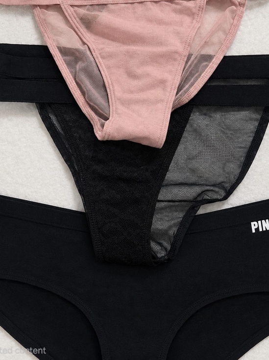 PINK Victoria's Secret Other - PINK & Victoria's Secret Size XS Lace & Cotton Panty Set Of 3 - Black & Blush